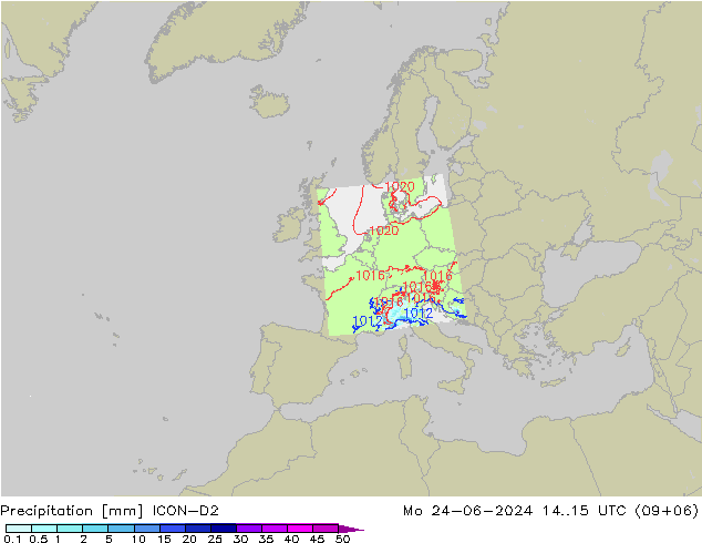 降水 ICON-D2 星期一 24.06.2024 15 UTC