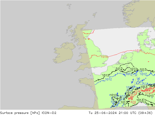 pression de l'air ICON-D2 mar 25.06.2024 21 UTC