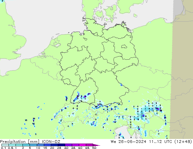 Precipitation ICON-D2 We 26.06.2024 12 UTC