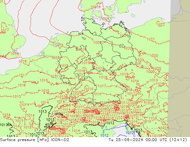 Surface pressure ICON-D2 Tu 25.06.2024 00 UTC