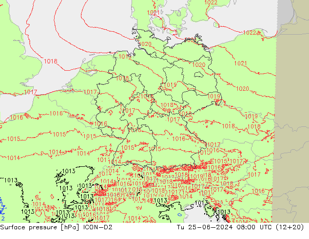 pressão do solo ICON-D2 Ter 25.06.2024 08 UTC