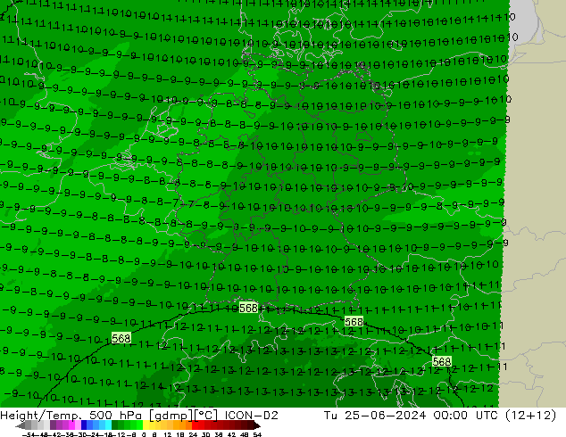 Height/Temp. 500 hPa ICON-D2 Di 25.06.2024 00 UTC