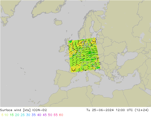 Rüzgar 10 m ICON-D2 Sa 25.06.2024 12 UTC