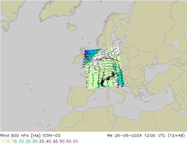 Wind 500 hPa ICON-D2 We 26.06.2024 12 UTC