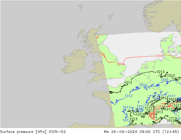 Luchtdruk (Grond) ICON-D2 wo 26.06.2024 09 UTC
