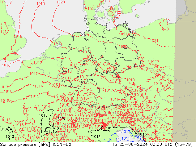 Surface pressure ICON-D2 Tu 25.06.2024 00 UTC