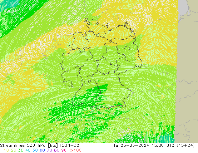风 500 hPa ICON-D2 星期二 25.06.2024 15 UTC