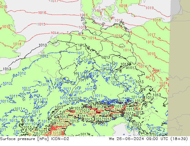 Luchtdruk (Grond) ICON-D2 wo 26.06.2024 09 UTC