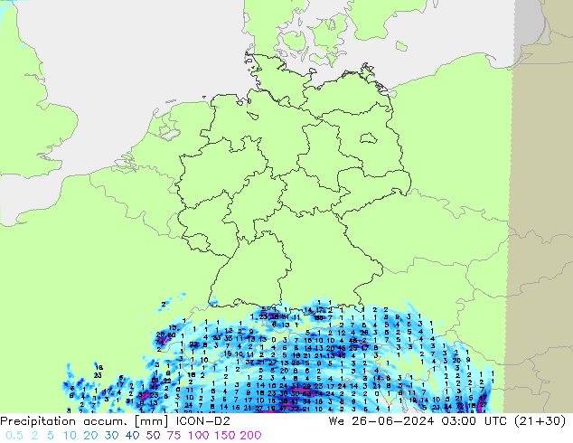 Precipitación acum. ICON-D2 mié 26.06.2024 03 UTC