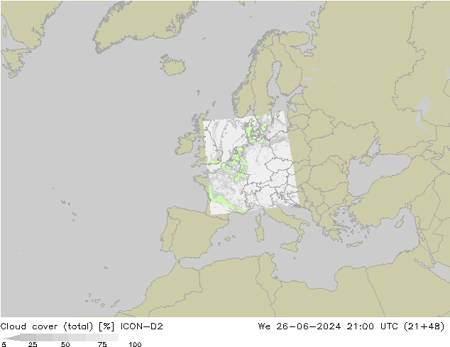 Cloud cover (total) ICON-D2 We 26.06.2024 21 UTC