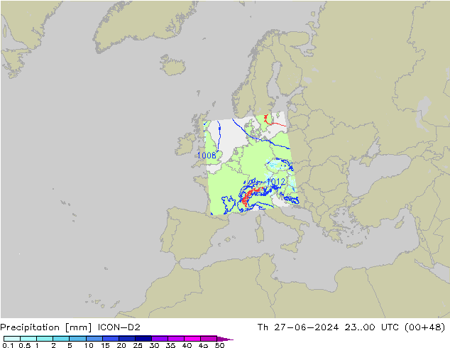 Precipitation ICON-D2 Th 27.06.2024 00 UTC
