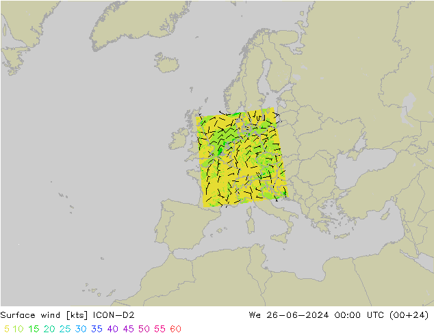 风 10 米 ICON-D2 星期三 26.06.2024 00 UTC