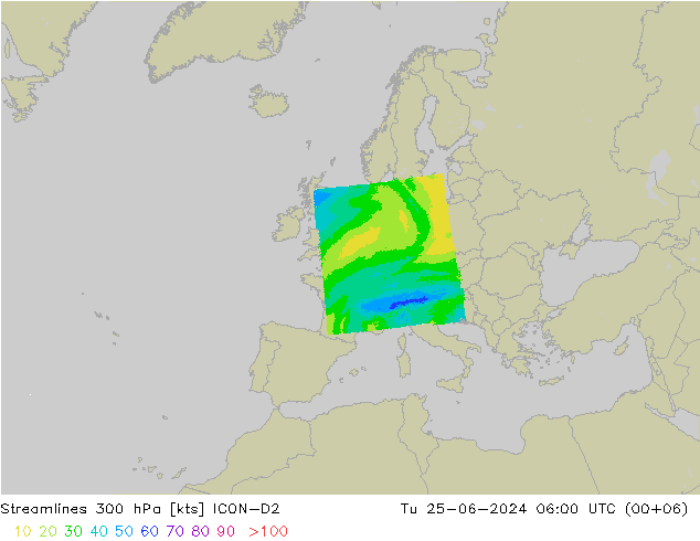 Rüzgar 300 hPa ICON-D2 Sa 25.06.2024 06 UTC