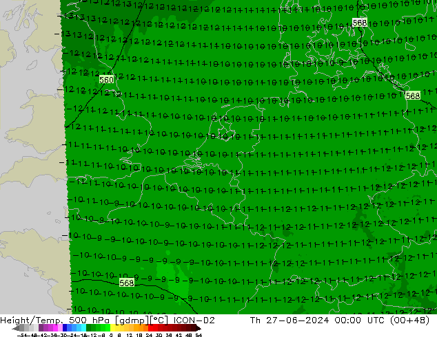 Height/Temp. 500 hPa ICON-D2 Do 27.06.2024 00 UTC