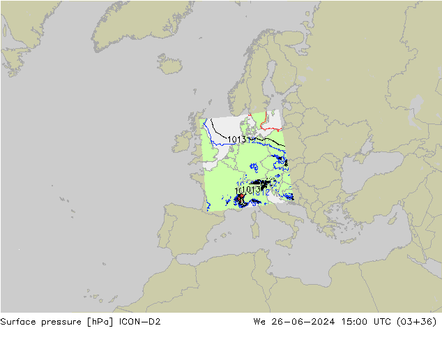 Luchtdruk (Grond) ICON-D2 wo 26.06.2024 15 UTC