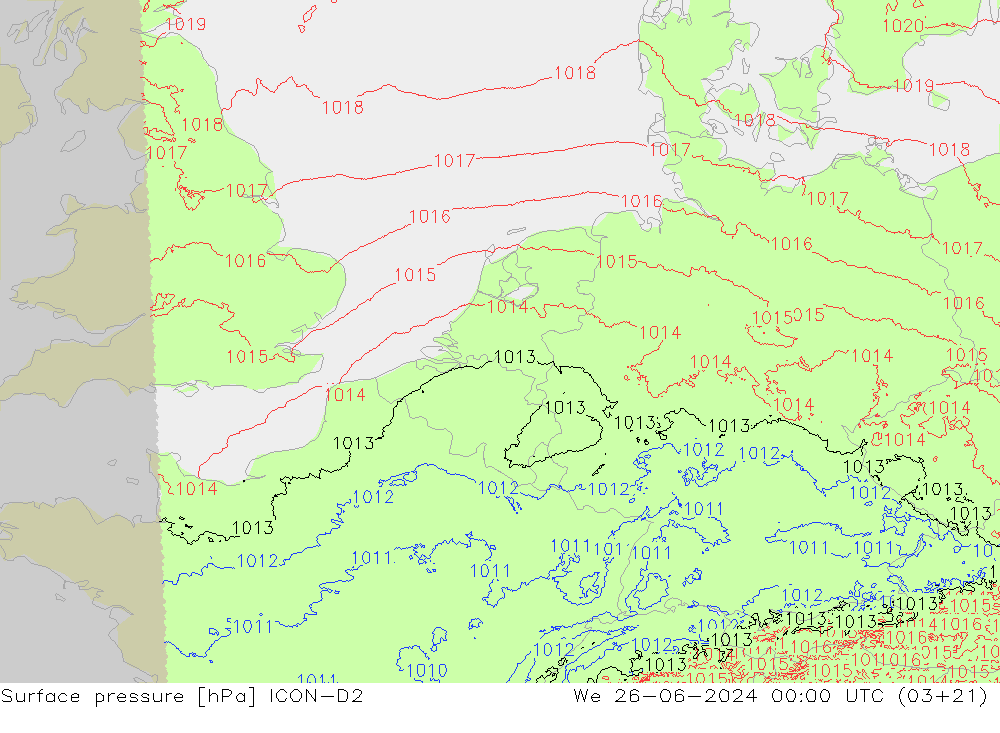 地面气压 ICON-D2 星期三 26.06.2024 00 UTC