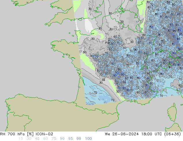 Humedad rel. 700hPa ICON-D2 mié 26.06.2024 18 UTC