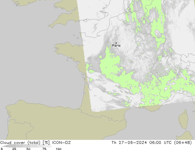 Wolken (gesamt) ICON-D2 Do 27.06.2024 06 UTC