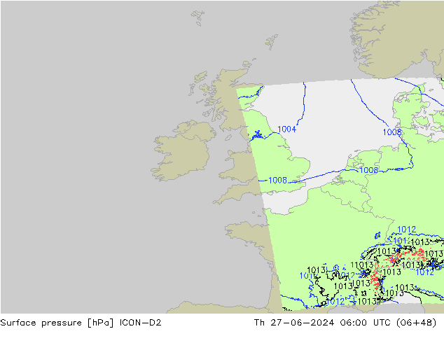 Luchtdruk (Grond) ICON-D2 do 27.06.2024 06 UTC