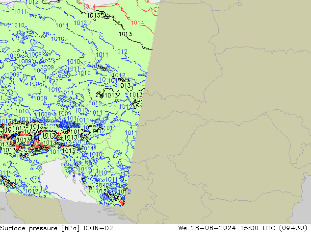 pressão do solo ICON-D2 Qua 26.06.2024 15 UTC