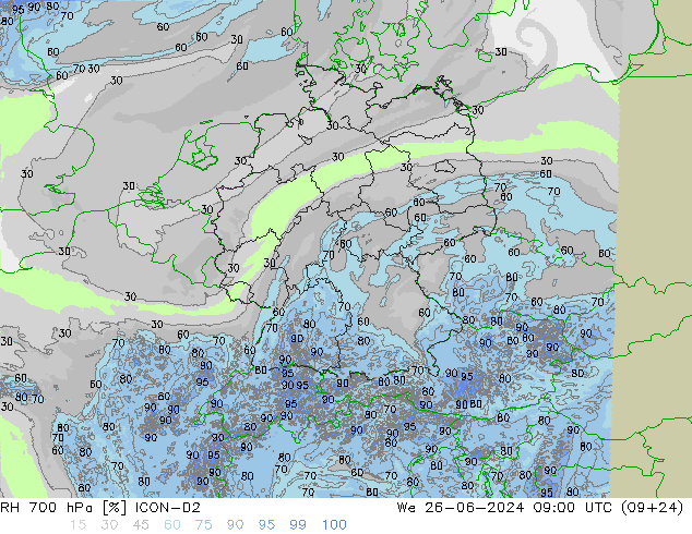 RH 700 hPa ICON-D2 mer 26.06.2024 09 UTC