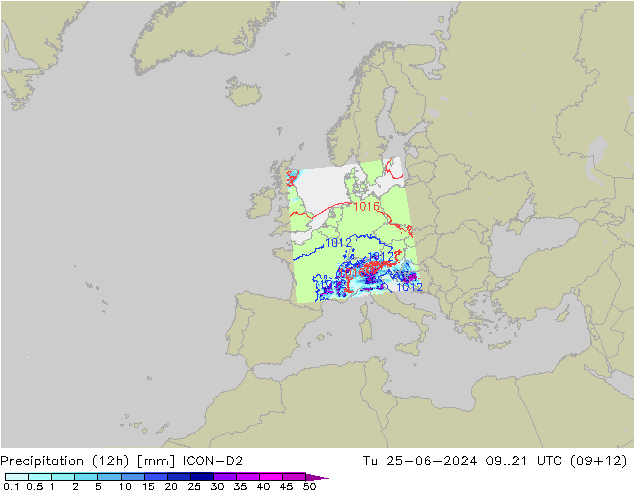 Precipitazione (12h) ICON-D2 mar 25.06.2024 21 UTC