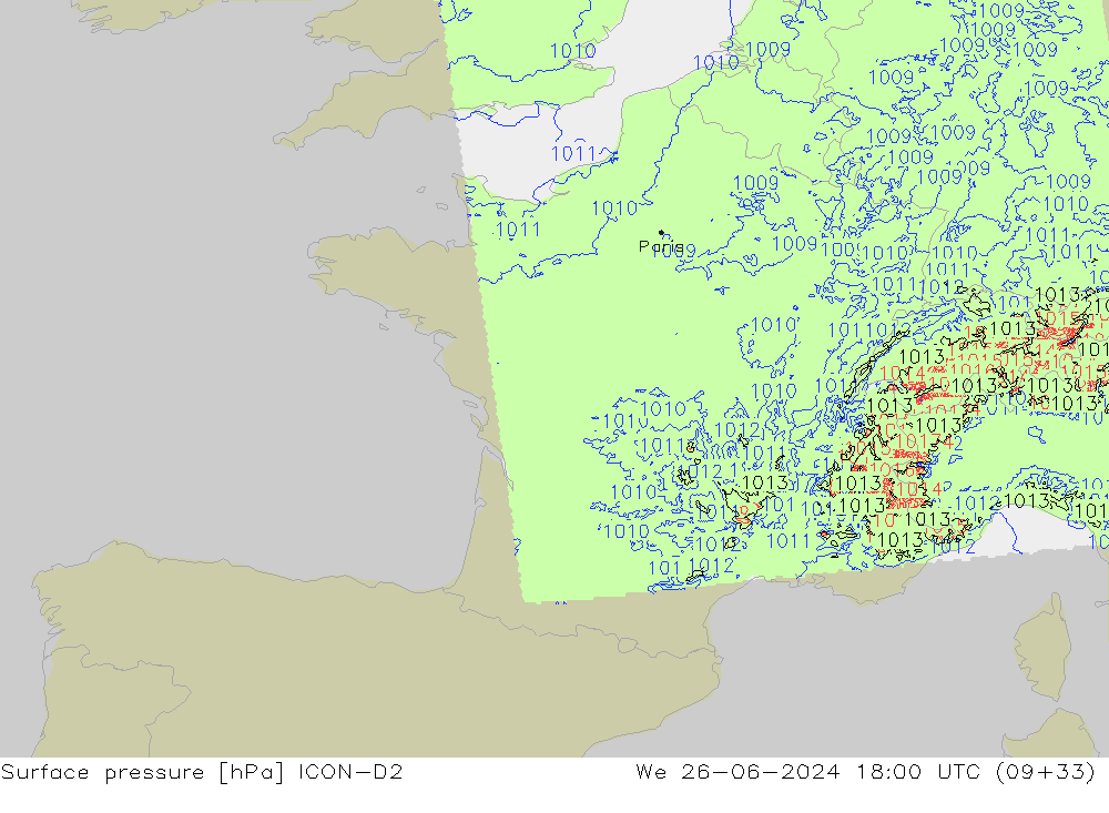 pression de l'air ICON-D2 mer 26.06.2024 18 UTC