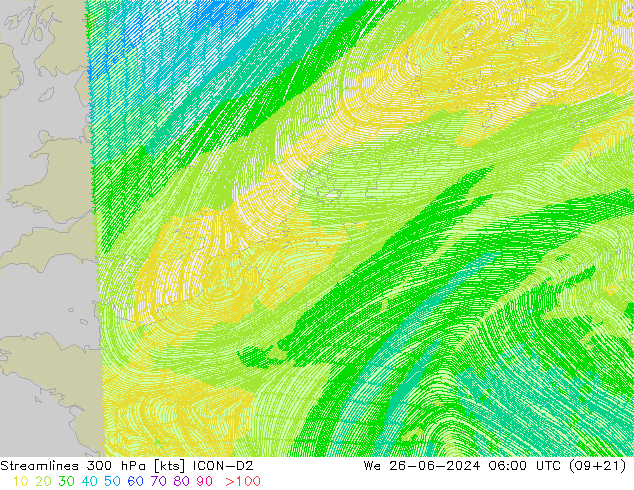 Stromlinien 300 hPa ICON-D2 Mi 26.06.2024 06 UTC