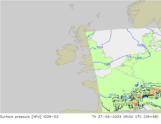Luchtdruk (Grond) ICON-D2 do 27.06.2024 09 UTC
