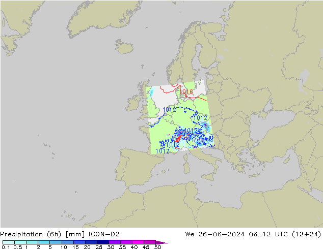 Precipitazione (6h) ICON-D2 mer 26.06.2024 12 UTC