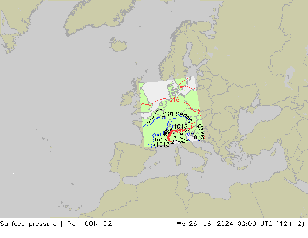 Surface pressure ICON-D2 We 26.06.2024 00 UTC