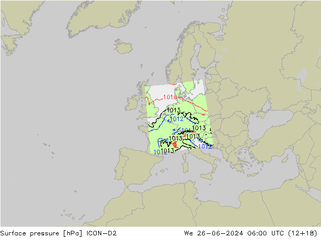 Atmosférický tlak ICON-D2 St 26.06.2024 06 UTC