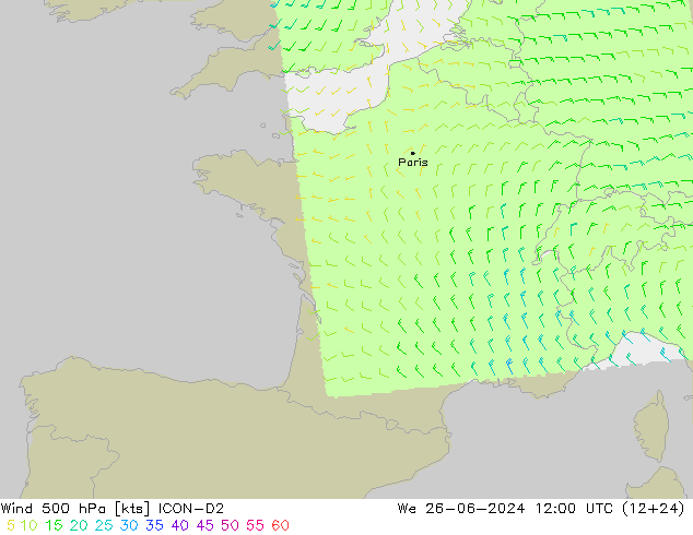 Viento 500 hPa ICON-D2 mié 26.06.2024 12 UTC