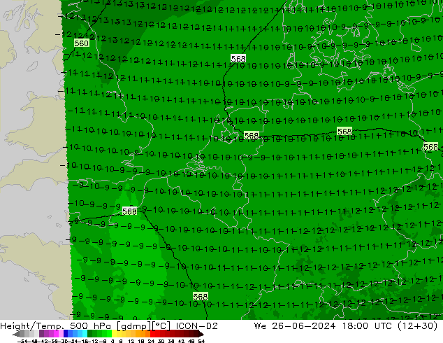 Height/Temp. 500 hPa ICON-D2 We 26.06.2024 18 UTC