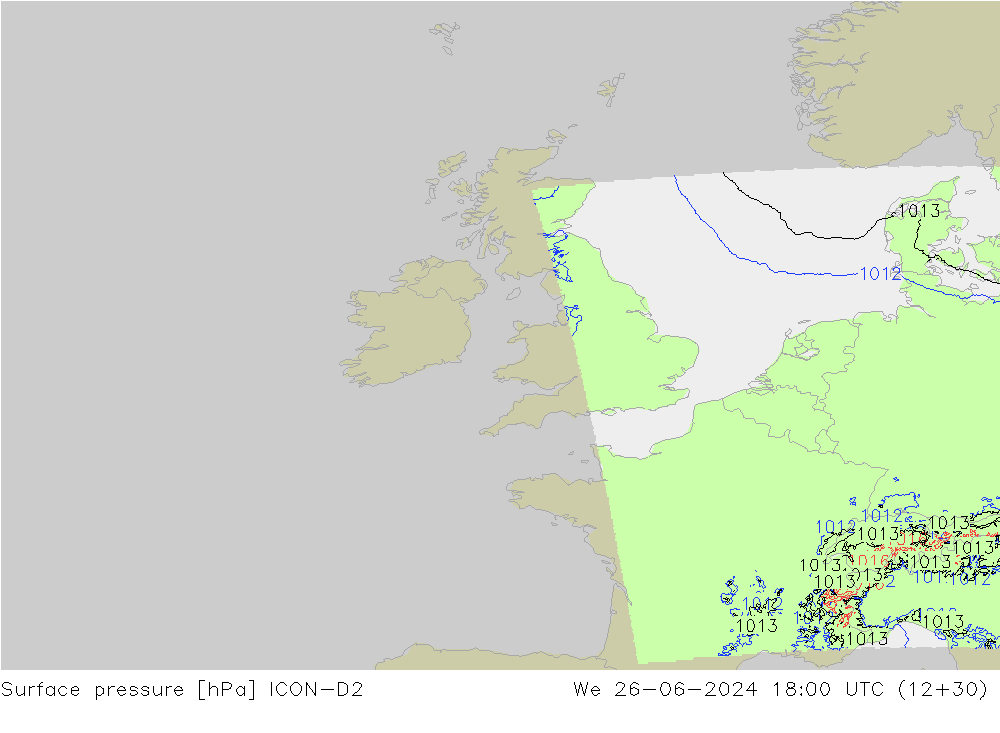 Surface pressure ICON-D2 We 26.06.2024 18 UTC