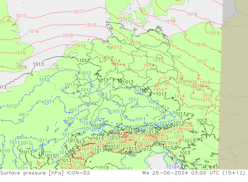 pression de l'air ICON-D2 mer 26.06.2024 03 UTC