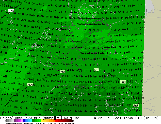 Height/Temp. 500 hPa ICON-D2 wto. 25.06.2024 18 UTC