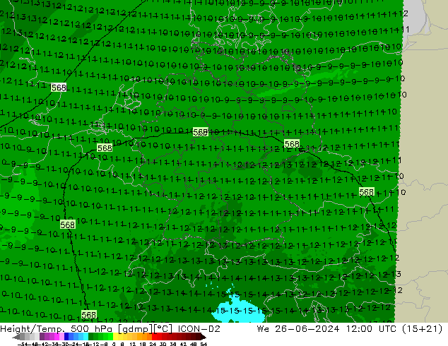 Height/Temp. 500 hPa ICON-D2 Mi 26.06.2024 12 UTC