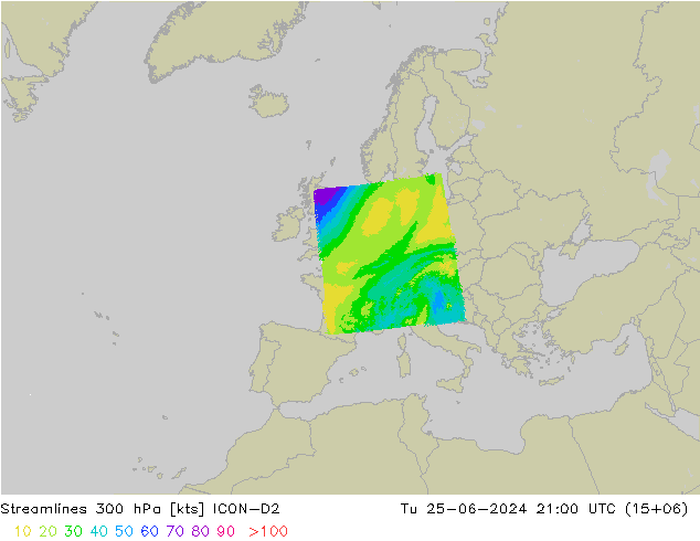 Rüzgar 300 hPa ICON-D2 Sa 25.06.2024 21 UTC