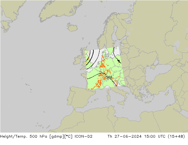 Yükseklik/Sıc. 500 hPa ICON-D2 Per 27.06.2024 15 UTC