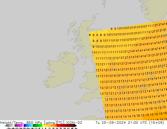 Height/Temp. 850 hPa ICON-D2 Tu 25.06.2024 21 UTC