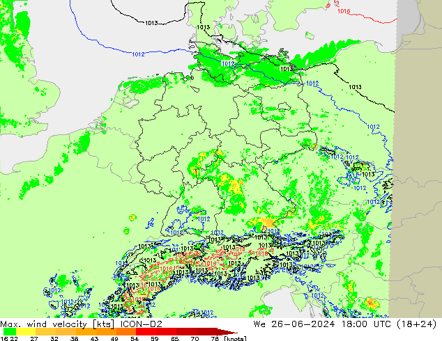 Windböen ICON-D2 Mi 26.06.2024 18 UTC