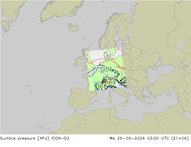 Atmosférický tlak ICON-D2 St 26.06.2024 03 UTC