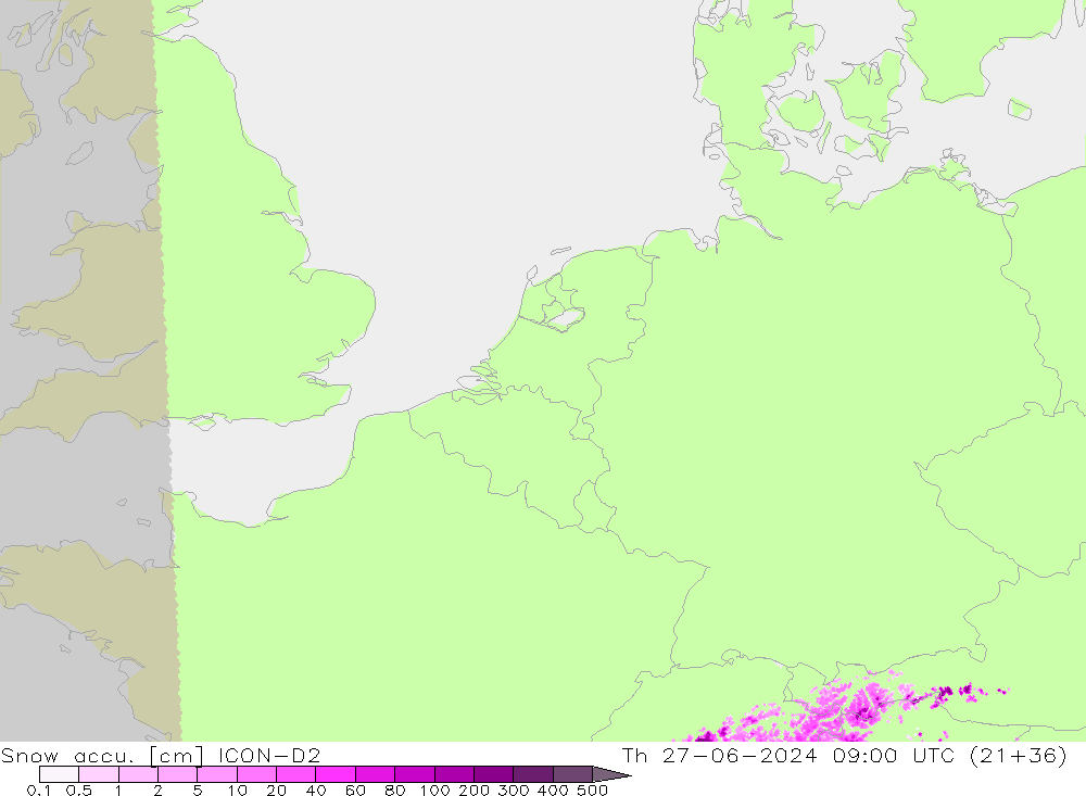 Totale sneeuw ICON-D2 do 27.06.2024 09 UTC