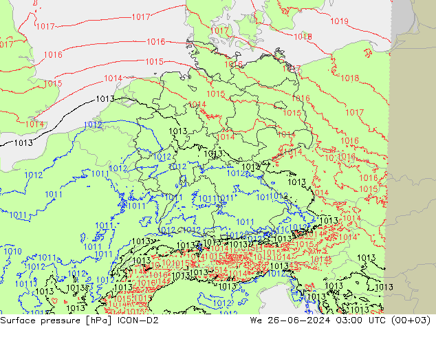 地面气压 ICON-D2 星期三 26.06.2024 03 UTC
