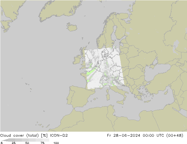 Bewolking (Totaal) ICON-D2 vr 28.06.2024 00 UTC
