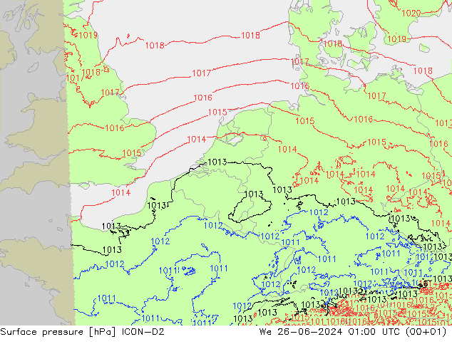 地面气压 ICON-D2 星期三 26.06.2024 01 UTC