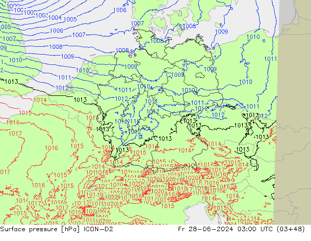 地面气压 ICON-D2 星期五 28.06.2024 03 UTC