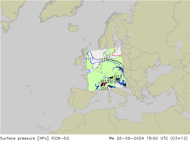 地面气压 ICON-D2 星期三 26.06.2024 15 UTC