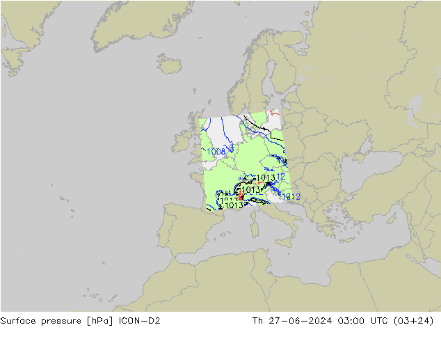 地面气压 ICON-D2 星期四 27.06.2024 03 UTC